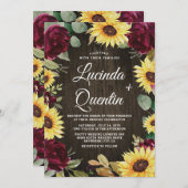 ヒマワリ&レッドロー素朴ズバーンウッ結婚ドズ 招待状 (正面/裏面)