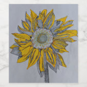ヒマワリ、ワインのボトルラベル、アートワーク、イエローアート ワインラベル (シングルラベル)