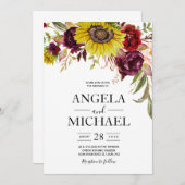 ヒマワリ ワインレッド ブラッシュ ピオニー ローズ 招待状 (正面/裏面)