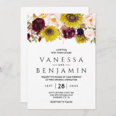 ヒマワリ ワインレッド ブラッシュ ピオニー ローズ 招待状 (正面/裏面)