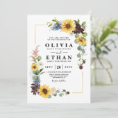 ヒマワリ ワインレッド ローズ ブルー ラスティック 招待状 (スタンド正面)