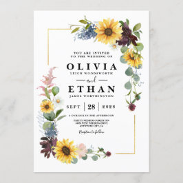 ヒマワリ ワインレッド ローズ ブルー ラスティック 招待状