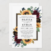 ヒマワリ ワイン 赤 青 エンゲージメント パーティー 招待状 (正面/裏面)