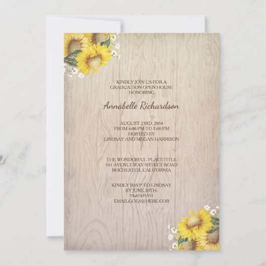 ヒマワリ〔雄ジカの〕枝角素朴フォト卒業 招待状 (裏面)