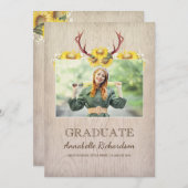 ヒマワリ〔雄ジカの〕枝角素朴フォト卒業 招待状 (正面/裏面)