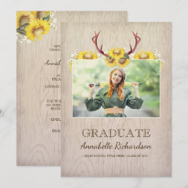 ヒマワリ〔雄ジカの〕枝角素朴フォト卒業 招待状