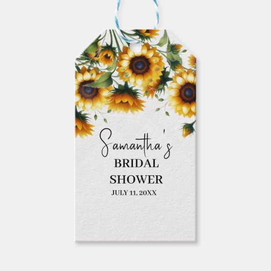ヒマワリ 黄色の花 ラスティック ブライダルシャワー ギフトタグ (正面)