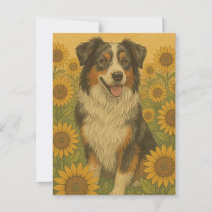 ヒマワリAustralian Shepherd ポストカード