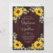ヒマワリBabys Breath Lights Wood 結婚's 招待状 (正面)