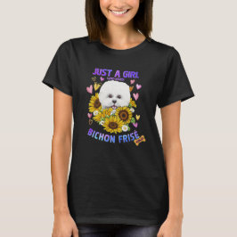 ヒマワリBichon Frise Girl loves Dog Tシャツ