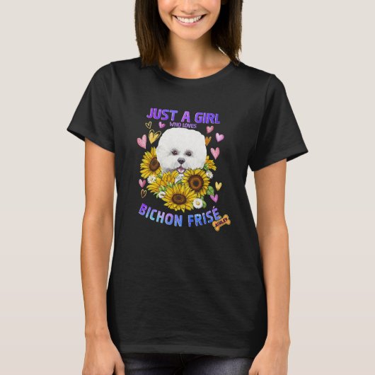 ヒマワリBichon Frise Girl loves Dog Tシャツ (正面)