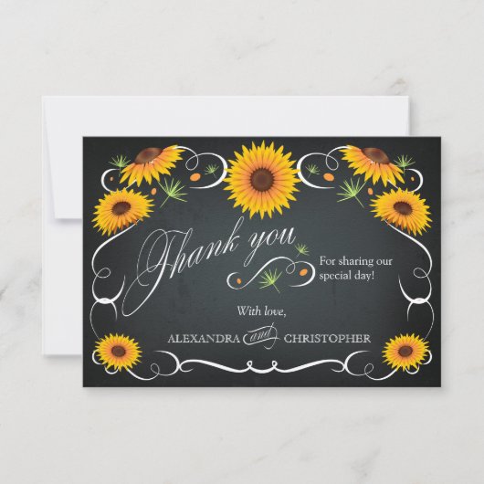 ヒマワリChalkboardフローラはっきりしたヴィンテージ サンキューカード (正面)