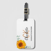 ヒマワリeucalyptusモノグラム名 ラゲッジタグ (正面縦)