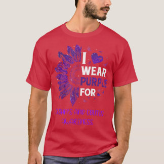 ヒマワリI衣服パープルリボンクラウンと大腸炎 Tシャツ