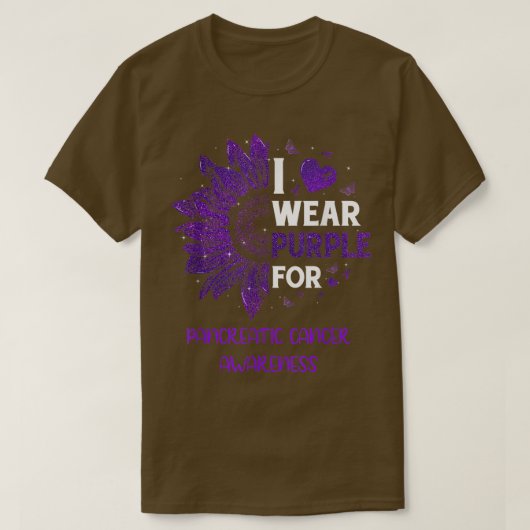 ヒマワリI衣服紫色リボン膵がんA Tシャツ (デザイン正面)