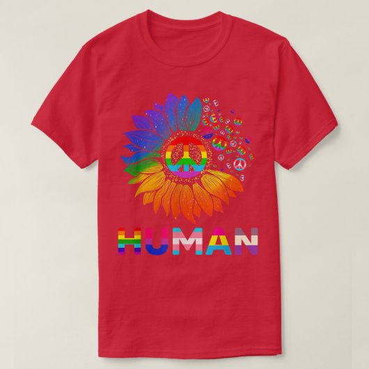 ヒマワリLGBT国旗ゲイプライド 誇りを持った Tシャツ (デザイン正面)