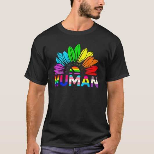 ヒマワリLGBT国旗ゲイプライド 誇りを持った Tシャツ (正面)