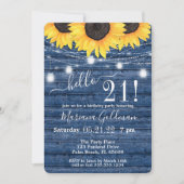 ヒマワリString Lightsブルー21st誕生日パーティー 招待状 (正面)