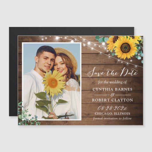 ヒマワリString Lights日付磁石を保存 (正面/裏面)