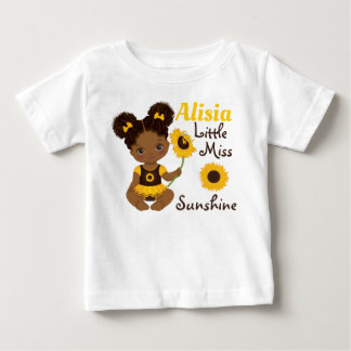 ヒマワリTシャツ付きアフリカ系アメリカ人ベビーガール ベビーTシャツ