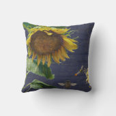 ヒマワリwミツバチフローラ素朴スクリプトネイビーウッド クッション (裏面)