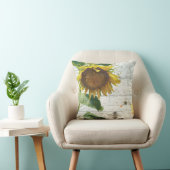 ヒマワリw蜂フローラ素朴スクリプトホワイトウッド クッション (椅子)