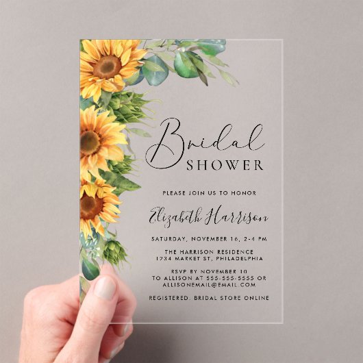 ヒマワールユーカリプトゥスウォーターカラーブライダルシャワー アクリル招待状 (インサイチュ (ポータブル))