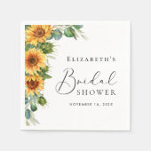 ヒマワールユーカリプトゥスウォーターカラーブライダルシャワー スタンダードカクテルナプキン (正面)