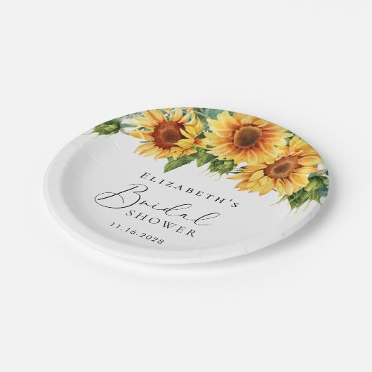 ヒマワールユーカリプトゥスウォーターカラーブライダルシャワー ペーパープレート (アングル)