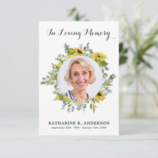 ヒマワールユーカリ記念悔やみや弔慰葬儀 サンキューカード (スタンド正面)