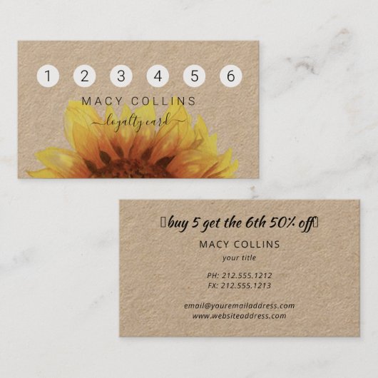 ヒマワ素朴リオンクラフト紙ロイヤリティカード 名刺 (正面/裏面)