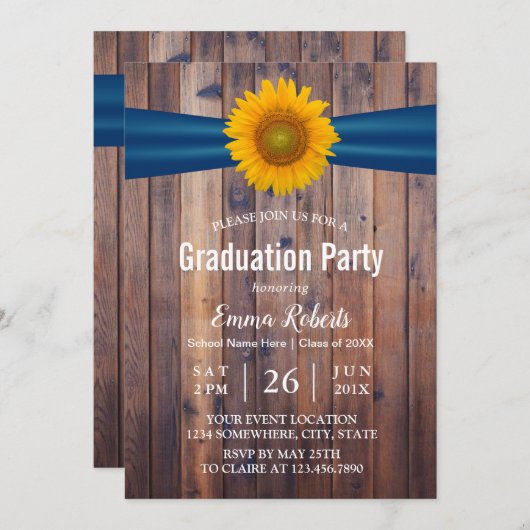 ヒマワ素朴リフローラ海軍リボン卒業 招待状 (正面/裏面)