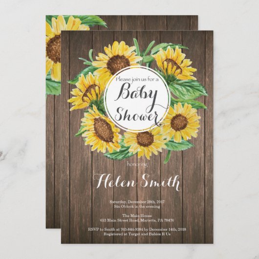 ヒマワ素朴リベビーシャワー招待状 招待状 (正面/裏面)