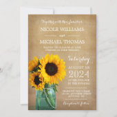 ヒマワ素朴リメイソンジャーカントリーウェディング 招待状 (正面)