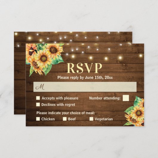 ヒマワ素朴リーズ結婚秋秋ブライダルシャワー 出欠カード (正面/裏面)