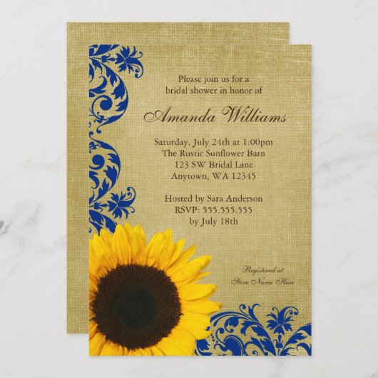 ヒマワ素朴リーブルースワールズブライダルシャワー 招待状 (正面/裏面)