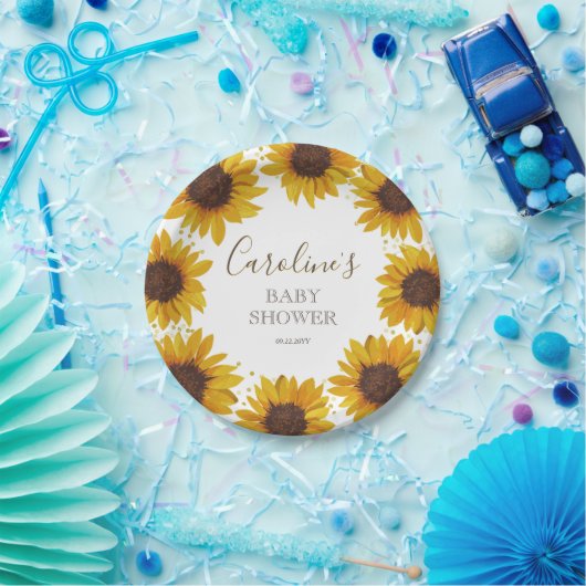 ヒマワ素朴リーベイビーシャワーボーホ水彩 ペーパープレート (パーティー)