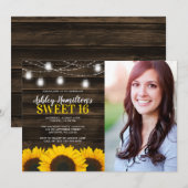 ヒマワ素朴リー·メイソンの瓶灯、スイート16写真 招待状 (正面/裏面)