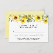 ヒマワ結婚リの水彩RSVP エンクロージャーカード (正面/裏面)