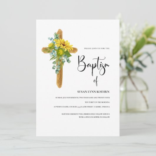 ヒマ素朴ワラ洗礼式の十字架 招待状 (スタンド正面)