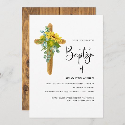 ヒマ素朴ワラ洗礼式の十字架 招待状 (正面/裏面)