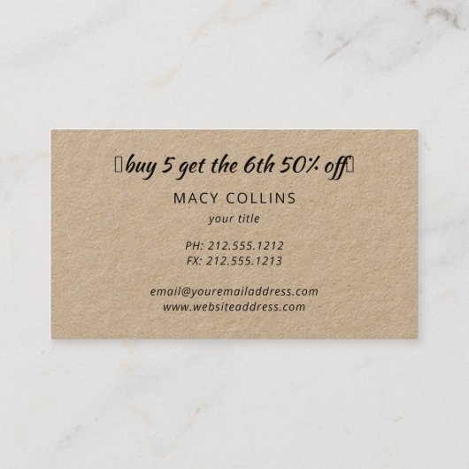 ヒマ素朴ワリオンクラフト紙ロイヤリティカード 名刺 (裏面)