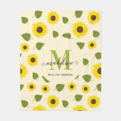 ヒマ素朴ワリ黄緑葉文字モノグラム フリースブランケット (正面)