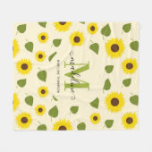 ヒマ素朴ワリ黄緑葉文字モノグラム フリースブランケット (正面(横))