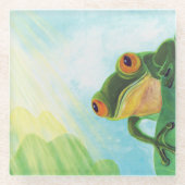 ヒメガエルがサンレイを受ける ガラスコースター (正面)