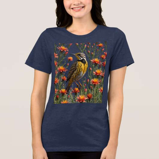 ヒメレンジャクとCastilleja lina トライブレンドTシャツ (正面)