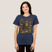 ヒメレンジャクとCastilleja lina トライブレンドTシャツ (正面全面)
