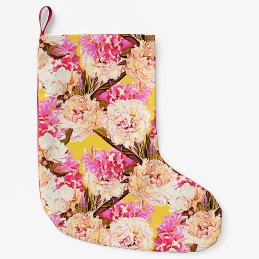 ヒヤシンスとペニスの花に継ぎ目のない模様。ワット スモールクリスマスストッキング (正面)