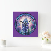 ヒヤシンスのステンドグラス スクエア壁時計 (ホーム)