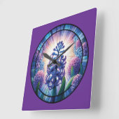 ヒヤシンスのステンドグラス スクエア壁時計 (傾斜)